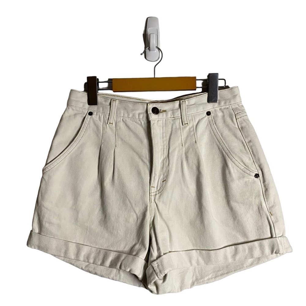 TOPSHOP Women's Off-White High Waisted Pleated Mini Denim Shorts